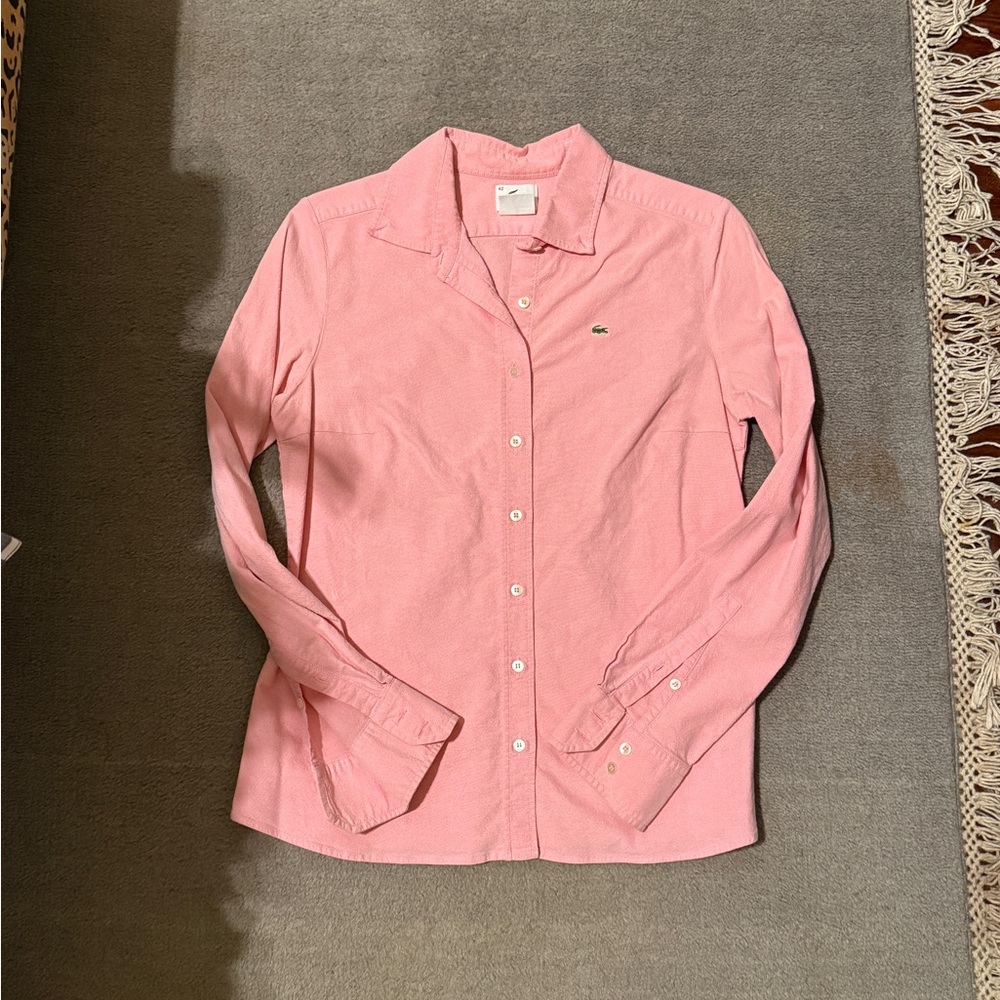 Lacoste Pink Button Down Shirt Women’s Size 42 US 8 Long Sleeve